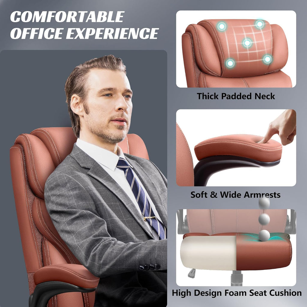 Office Chair Large High-Foot Computer Desk Chair, Breathable Leather Chair Lumbar Support Rotating Computer Chair wourant