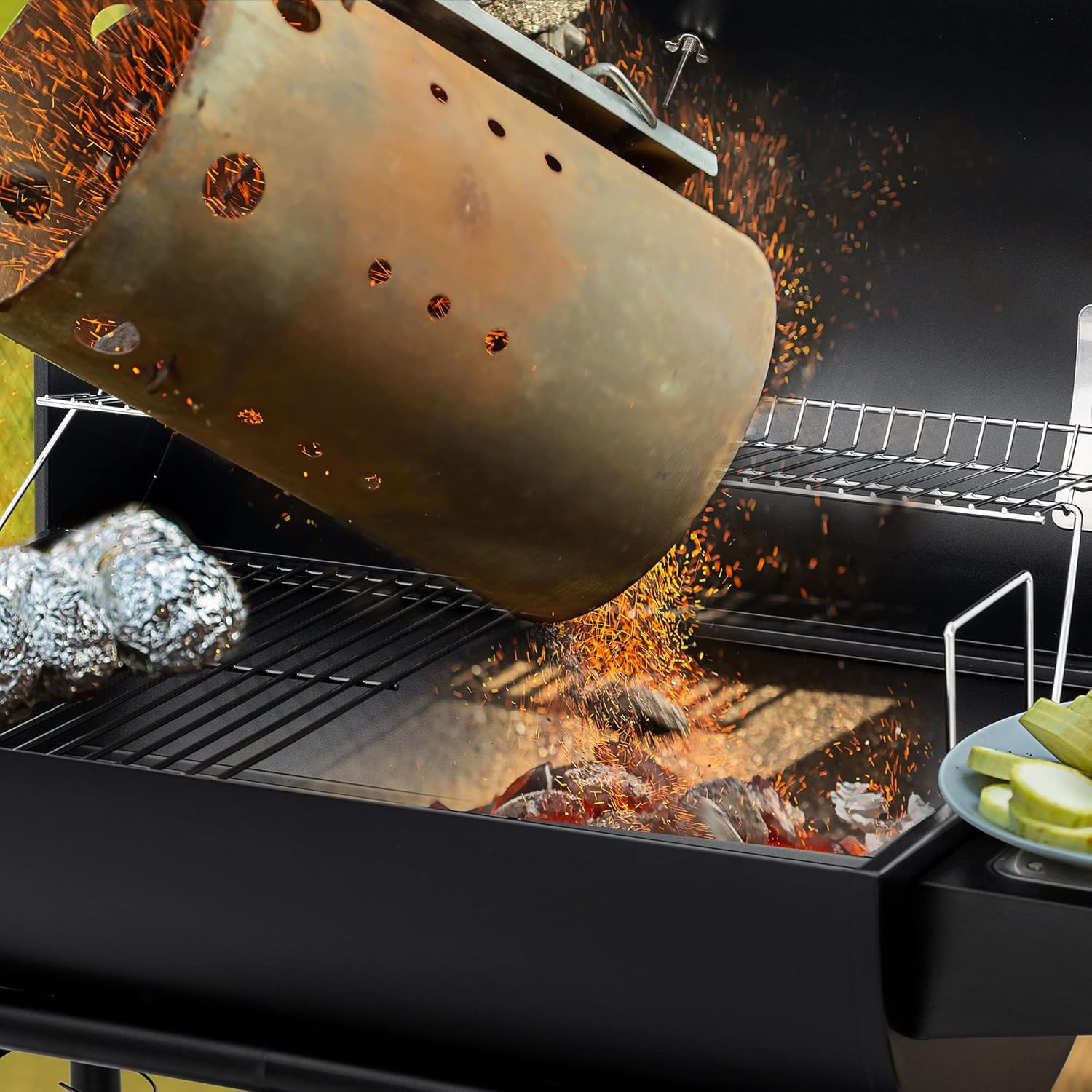 Royal Gourmet CC1830 30" Barrel Charcoal Grill with Heating Rack, Outdoor Grill, 627 Sqm wourant