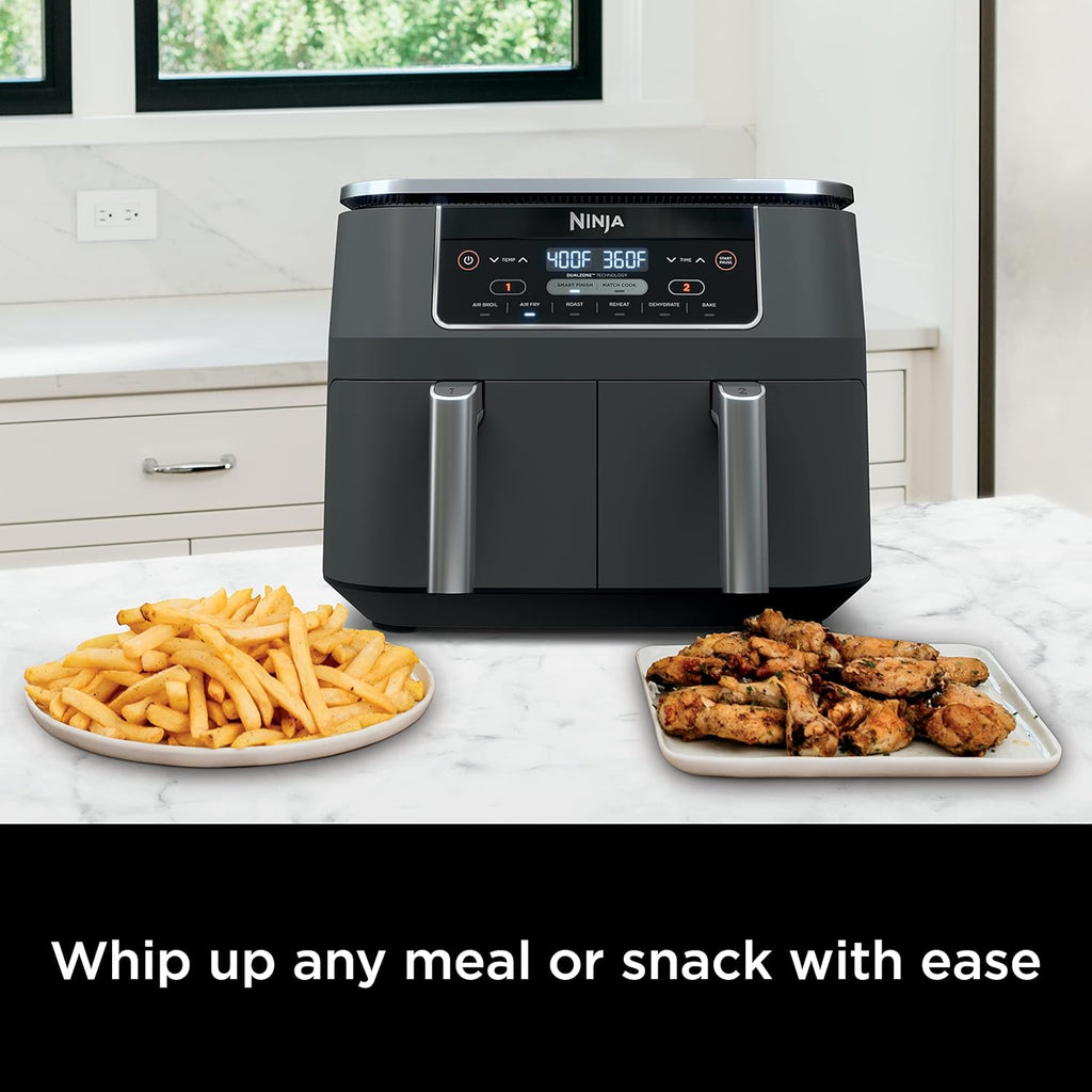 Ninja Foodi 10QT 6-in-1 DualZone Smart XL Air Fryer, 2 Independent 5QT Baskets, Smart Cook Thermometer, Match Cook, Smart Finish, Air Fry, Roast, Bake, Dehydrate, Reheat, Grey, DZ550 wourant