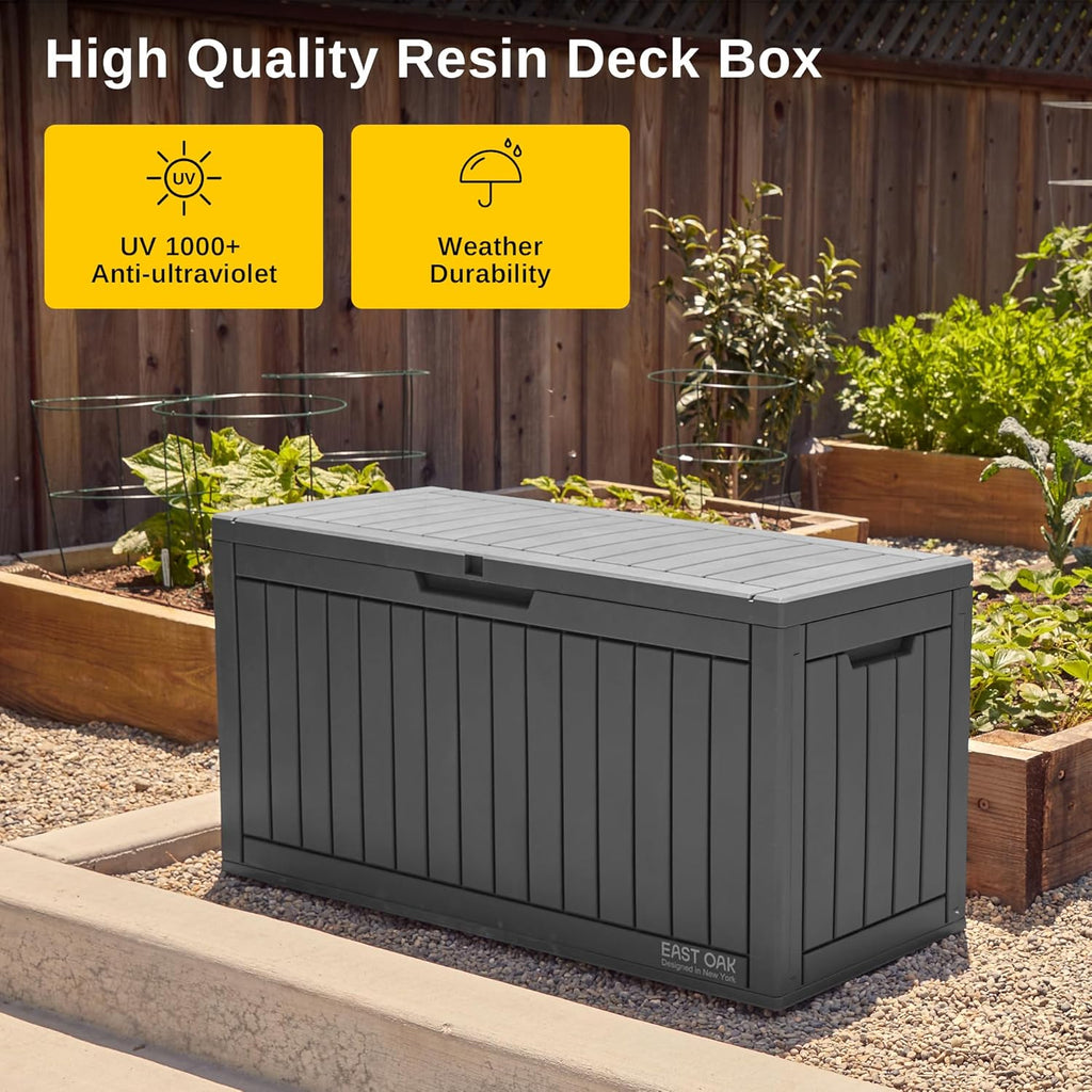 EAST OAK Outdoor Storage Box, 60 Gallon Deck Box Indoor and Outdoor Use, Waterproof Resin Storage Bin wourant