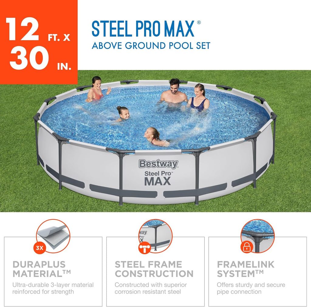 Steel Pro MAX 10 Foot x 30 Inch Round Metal Frame Above Ground Outdoor Backyard Swimming Pool Set with 330 GPH Filter Pump wourant