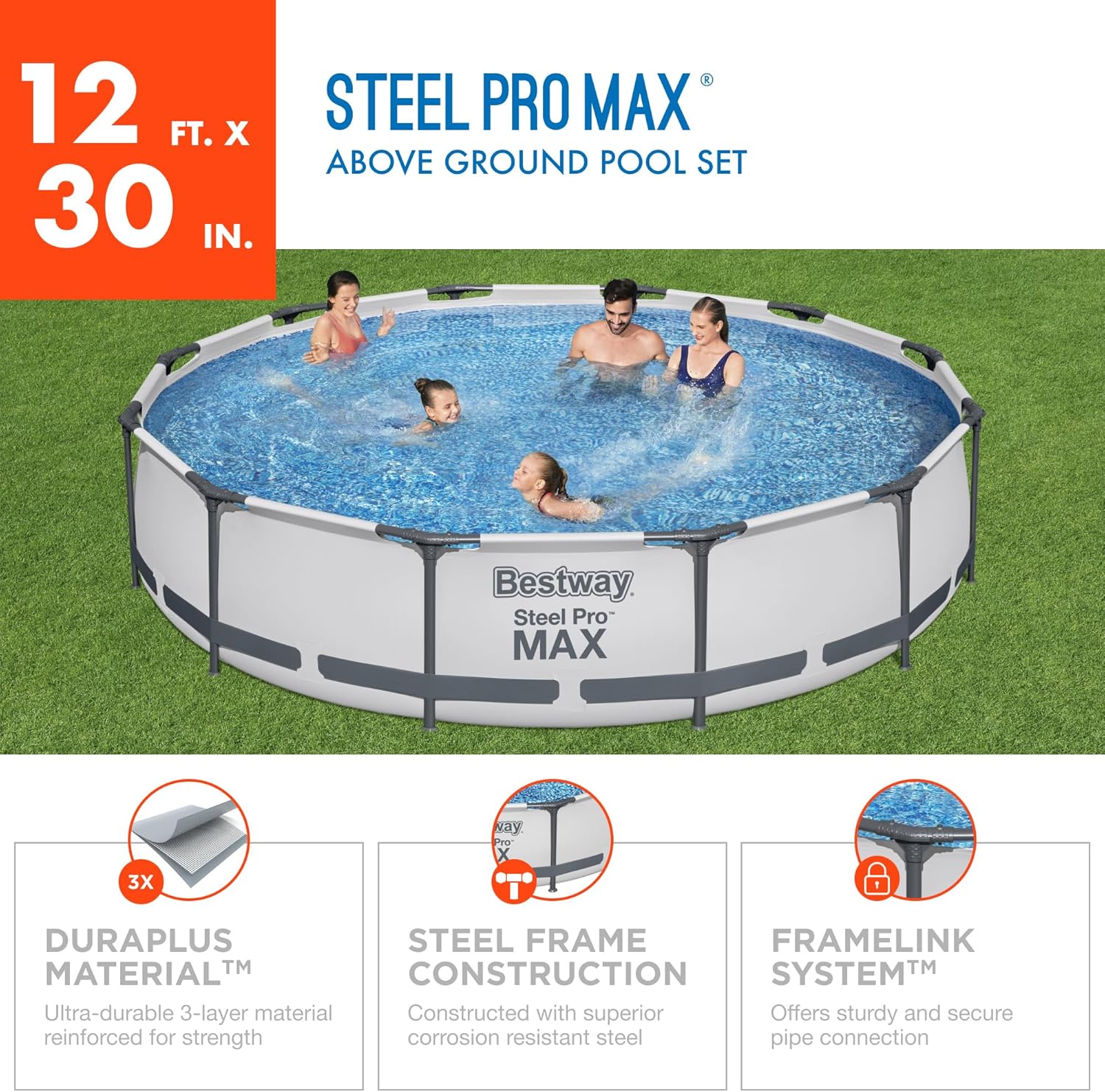 Steel Pro MAX 10 Foot x 30 Inch Round Metal Frame Above Ground Outdoor Backyard Swimming Pool Set with 330 GPH Filter Pump wourant