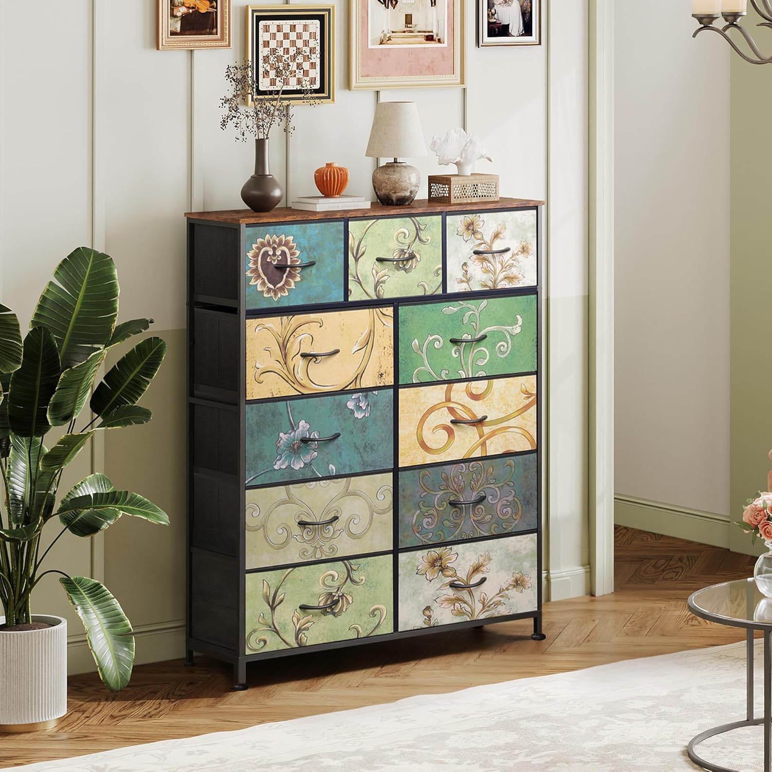 Storage Organizer Unit with 11 Fabric Bins, Storage Drawers Organizer with Steel Frame, Tall Storage Tower Organizaton wourant