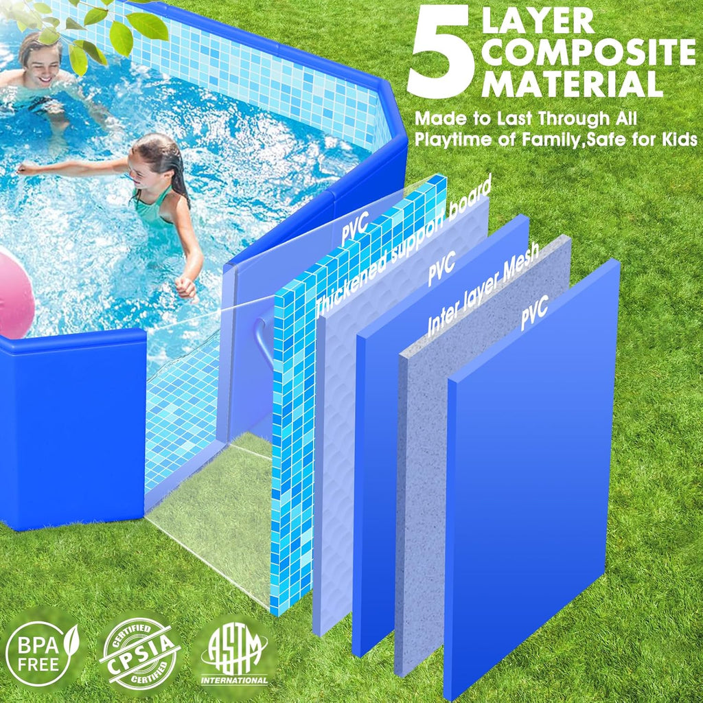 Foldable Pool, Large Non-Inflatable Swimming Pool for Kids,Adult Collapsible Pools Hard Plastic Shell, Oversized Thickened,Portable Folding Kids Pools for Backyard-Mosaic Design-89"x48"x20" wourant
