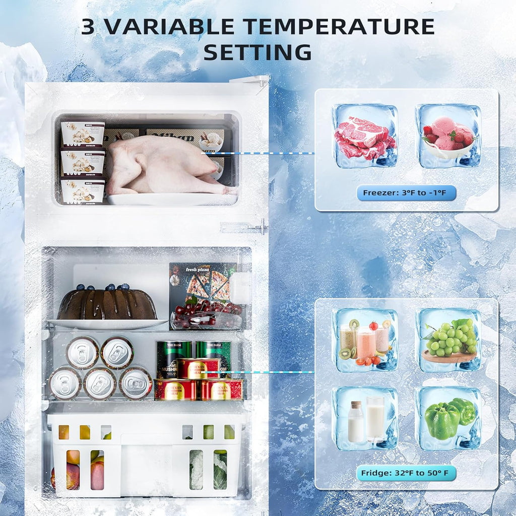 Antarctic Star 3.2 Cu.Ft,Mini Refrigerator with Freezer,Double Door Mini Fridge,Compact Refrigerator,Adjustable Thermostat,Mini Refrigerator for Bedroom/Office/Dorm/Kitchen(BLACK) wourant