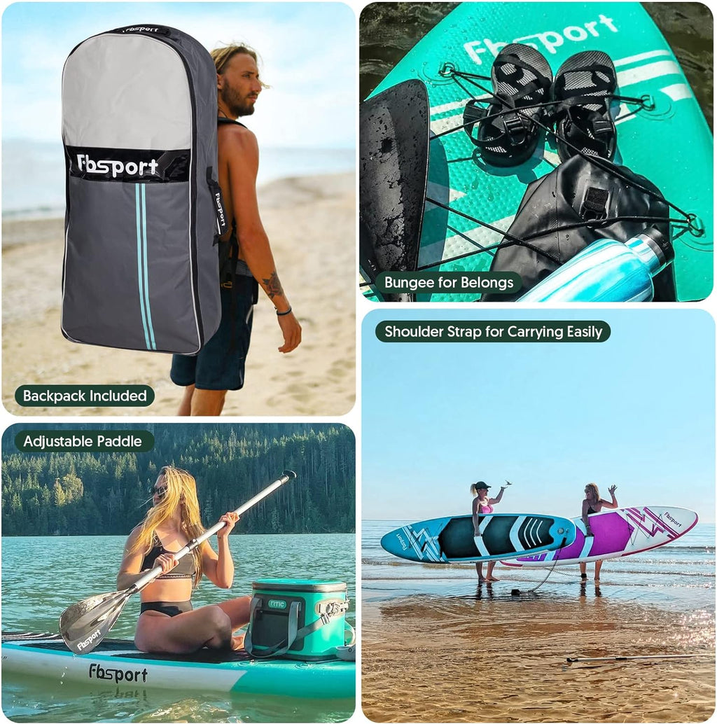 FBSPORT 11' Premium Stand Up Paddle Board, Yoga Board with Durable SUP Accessories & Carry Bag | Wide Stance, Surf Control, Non-Slip Deck, Leash, Paddle and Pump for Youth & Adult wourant