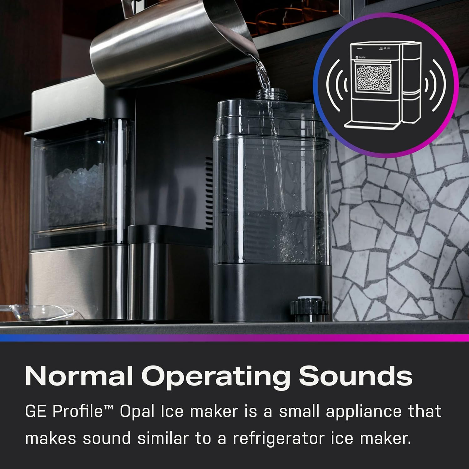 GE Profile Opal 2.0 with 0.75 Gallon Tank, Chewable Crunchable Countertop Nugget Ice Maker, Scoop included, 38 lbs in 24 hours, Pellet Ice Machine with WiFi & Smart Connected, Black Stainless Steel wourant