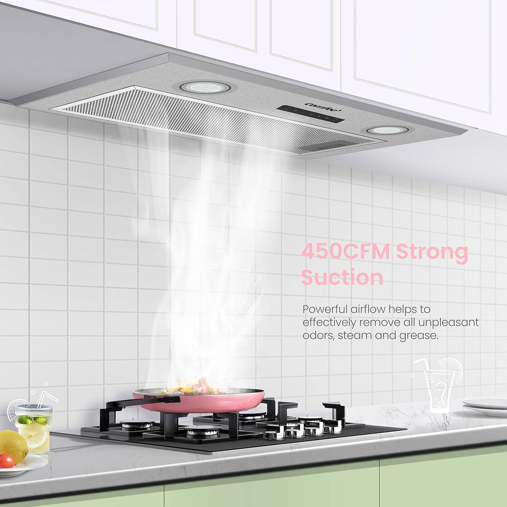 Comfee 30" Under Cabinet Ducted/Ductless Convertible Slim Vent Durable Stainless Steel Kitchen Reusable Filter wourant
