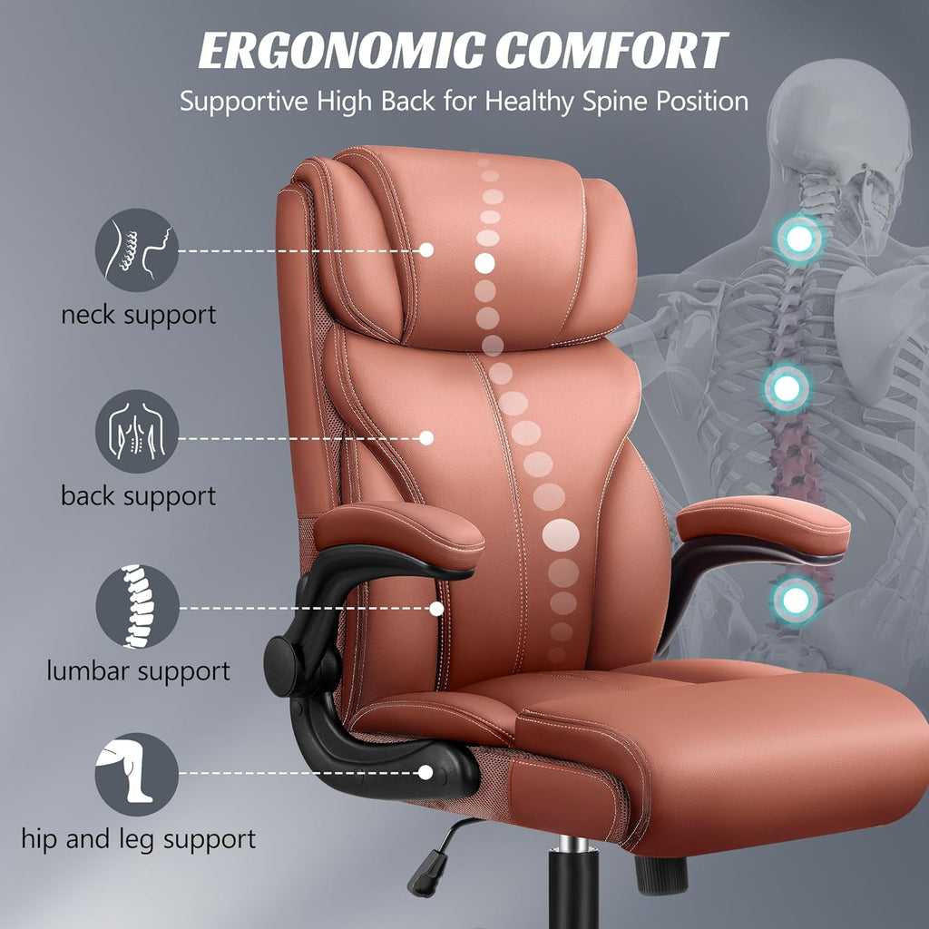 Office Chair Large High-Foot Computer Desk Chair, Breathable Leather Chair Lumbar Support Rotating Computer Chair wourant