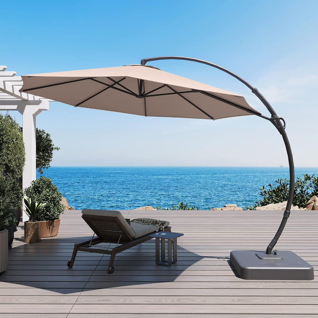 LAUSAINT HOME Outdoor Patio Umbrella with Base included, 11 FT Deluxe Curvy Cantilever Umbrella Heavy Duty Offset Hanging Umbrella with 360° Rotation for Market, Pool, Garden, Backyard, Deck (Beige) wourant