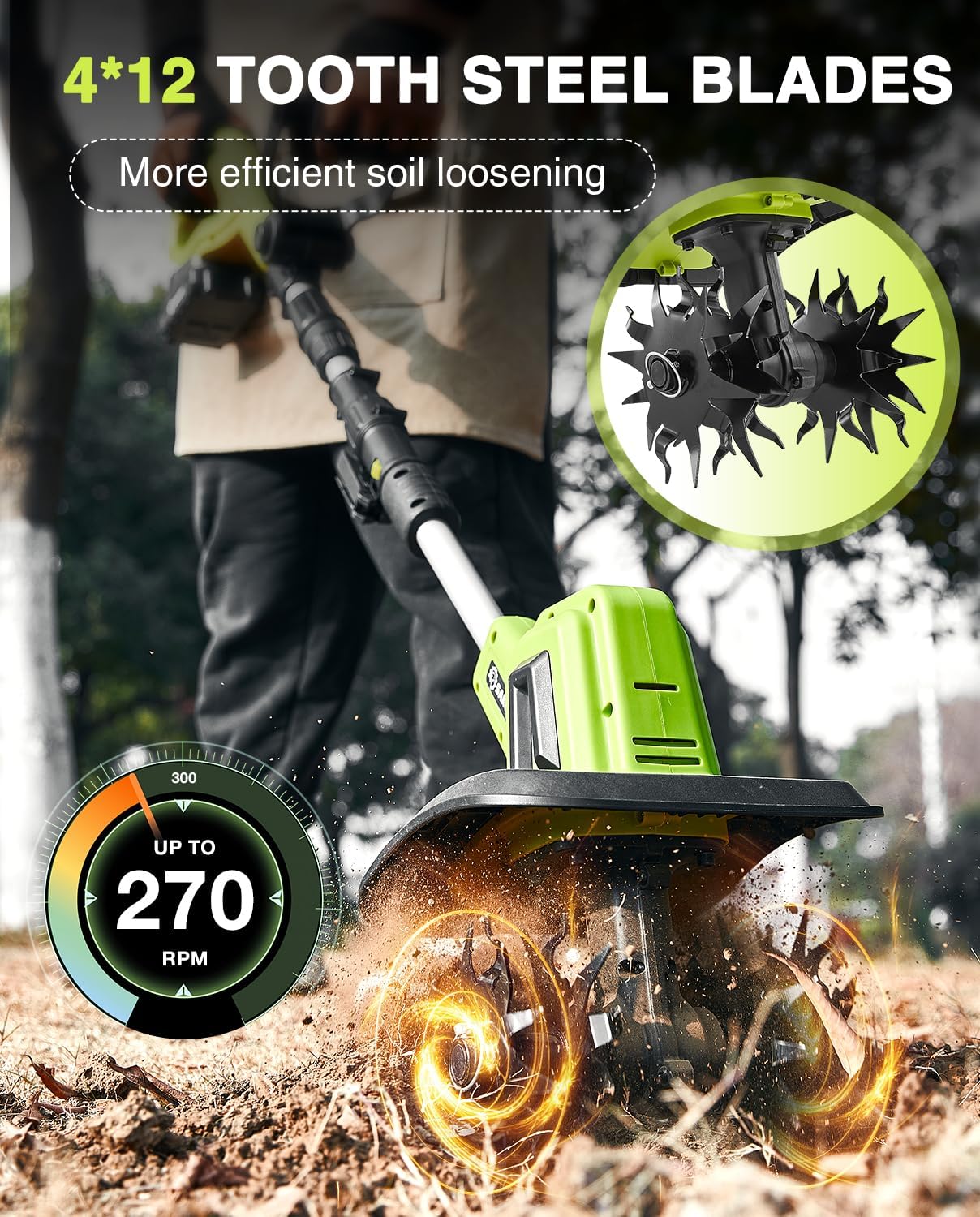 Saker 22V Cordless Electric Garden Tiller Cultivator, Lightweight Rototiller for Gardening, 9-Inch Tilling Width, 6.3-Inch Depth for Soil Preparation, Weeding, and Gardening 2 Batteries SK-TC18B wourant