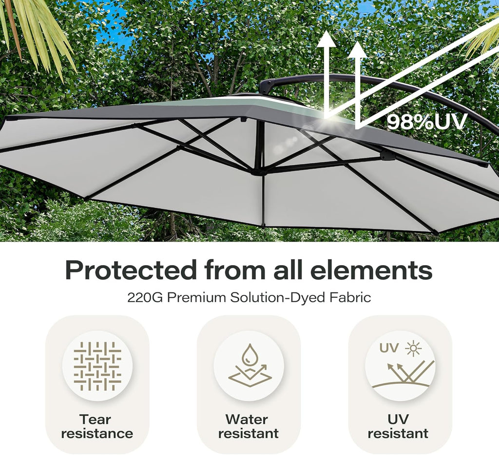 LAUSAINT HOME Outdoor Patio Umbrella with Base included, 11 FT Deluxe Curvy Cantilever Umbrella Heavy Duty Offset Hanging Umbrella with 360° Rotation for Market, Pool, Garden, Backyard, Deck (Beige) wourant
