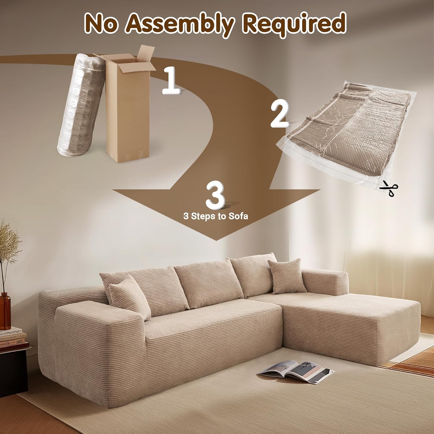 Ovios 104" Cloud Section Sofa L-shaped lounge chair, modern modular sofa wourant