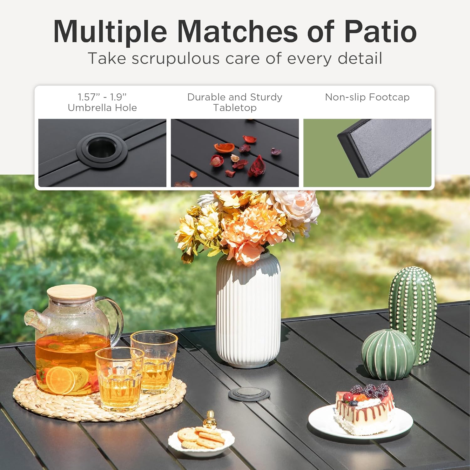 PHI VILLA 6-Piece Outdoor Dining Sets, All-Weather Patio Table and Chairs Set with Umbrella for 4, Heavy Duty Patio Round Table Set for Deck, 4 Extra Large Outdoor Swivel Chairs with Thick Cushions wourant