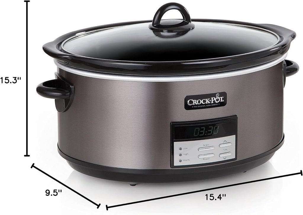 Large 8-Quart Programmable Slow Cooker with Auto Warm Setting Black Stainless Steel wourant