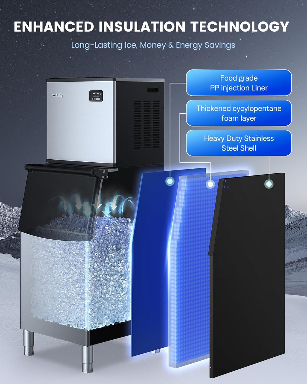 ecozy Portable Ice Maker Countertop, 9 Cubes Ready in 6 Mins, 26 lbs in 24 Hours, Self-Cleaning Machine wourant