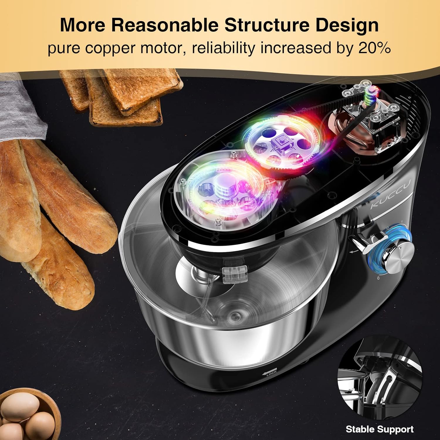 Stand Mixer 6.5 Qt 660W 6-Speed Tilt-Head Food Dough Mixer, Kitchen Electric Mixer with Stainless Steel Bowl,Dough Hook,Whisk, Beater, Egg white separator wourant