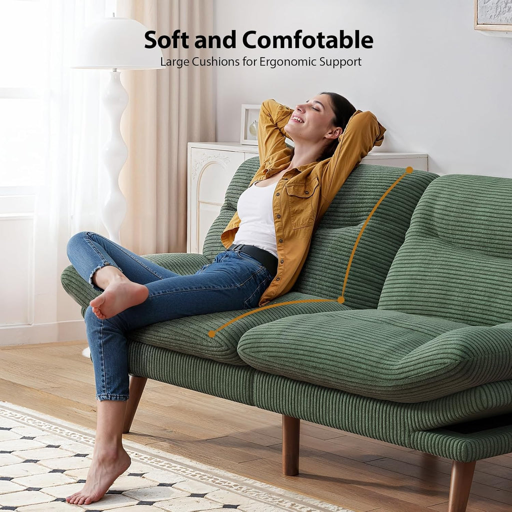Convertible Futon Sofa Bed, 66 Inch Corduroy Futon Sofa Recliner Sofa Bed for Small Spaces, Playrooms or Offices wourant