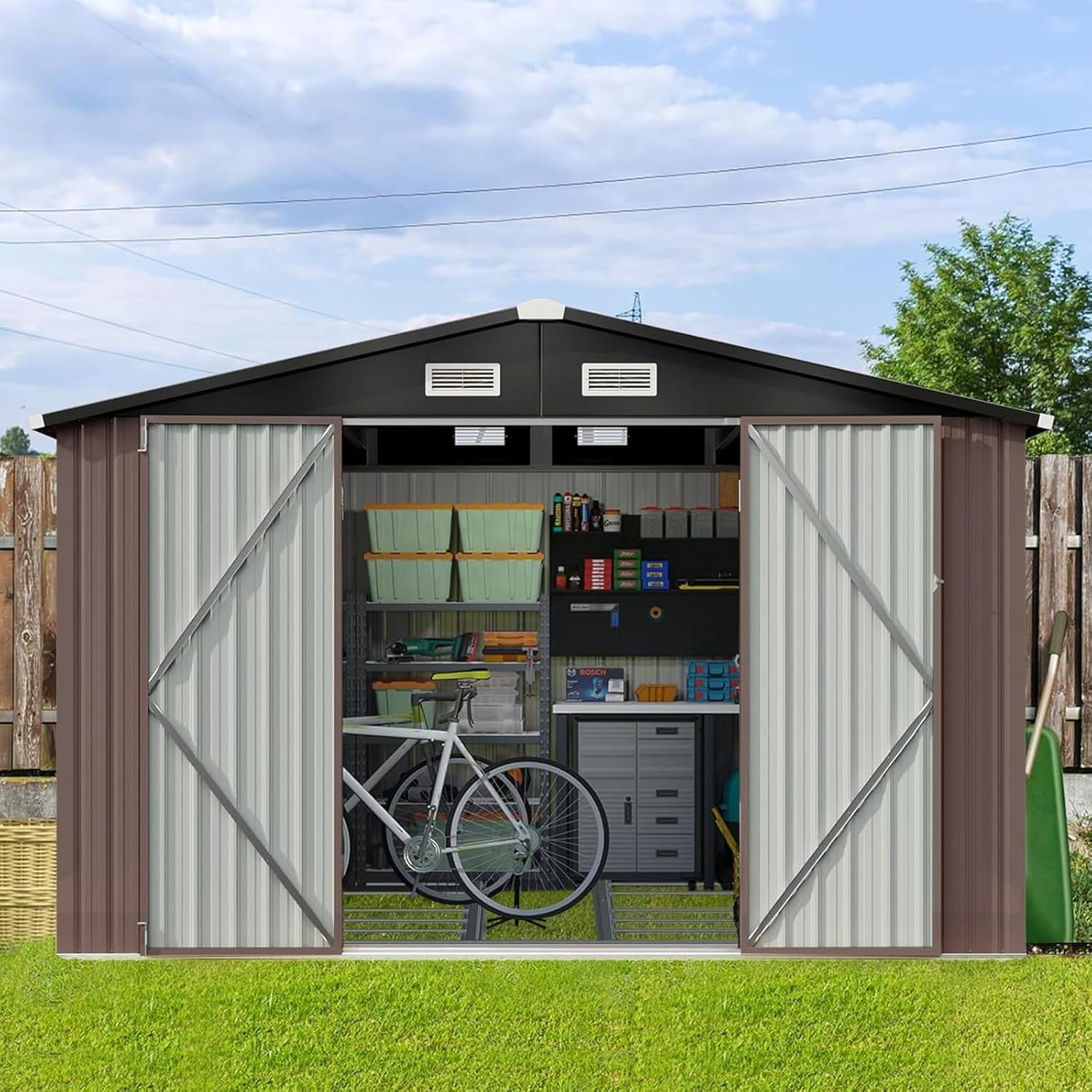 Aoxun 6.2x4 FT Shed Outdoor Storage Shed with Lockable Doors Sloping Roof Metal Garden wourant