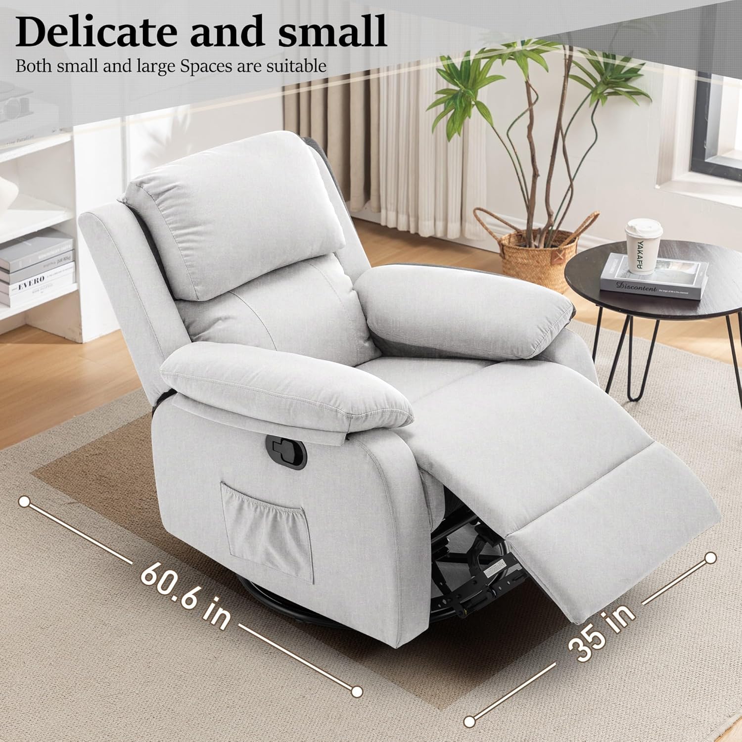 Reclining rocking chair 360 degree rotating fabric sliding reclining chair wourant