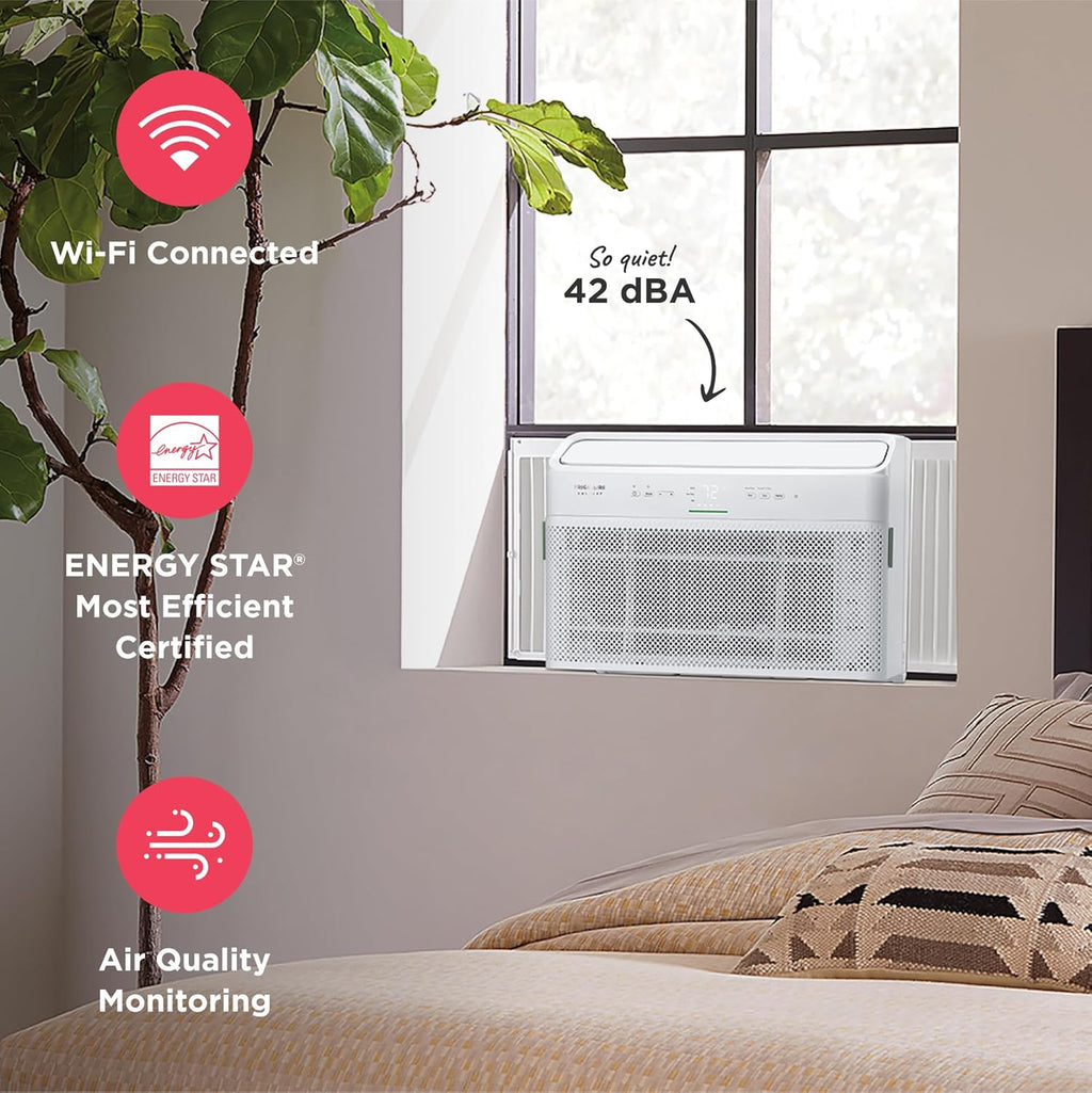 Frigidaire GHWQ103WC1 Inverter Quiet Temp Room Air Conditioner, 10,000 BTU with Wi-Fi Connected, Works with Alexa, Energy Star Certified, Easy-to-Clean Washable Filter, in White wourant