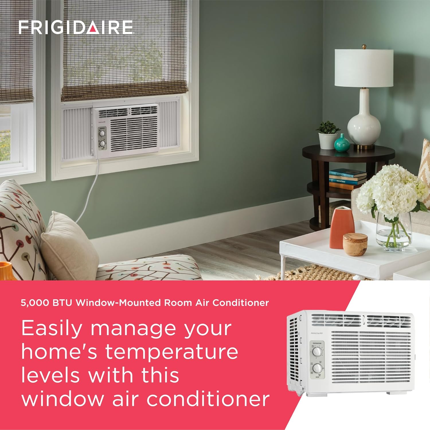 Frigidaire 5,000 BTU Window Air Conditioner with Remote Control, Cools Up to 150 Sq. Ft., Quiet Operation, Eco Mode, 3 Fan Speeds, Auto Restart, White wourant