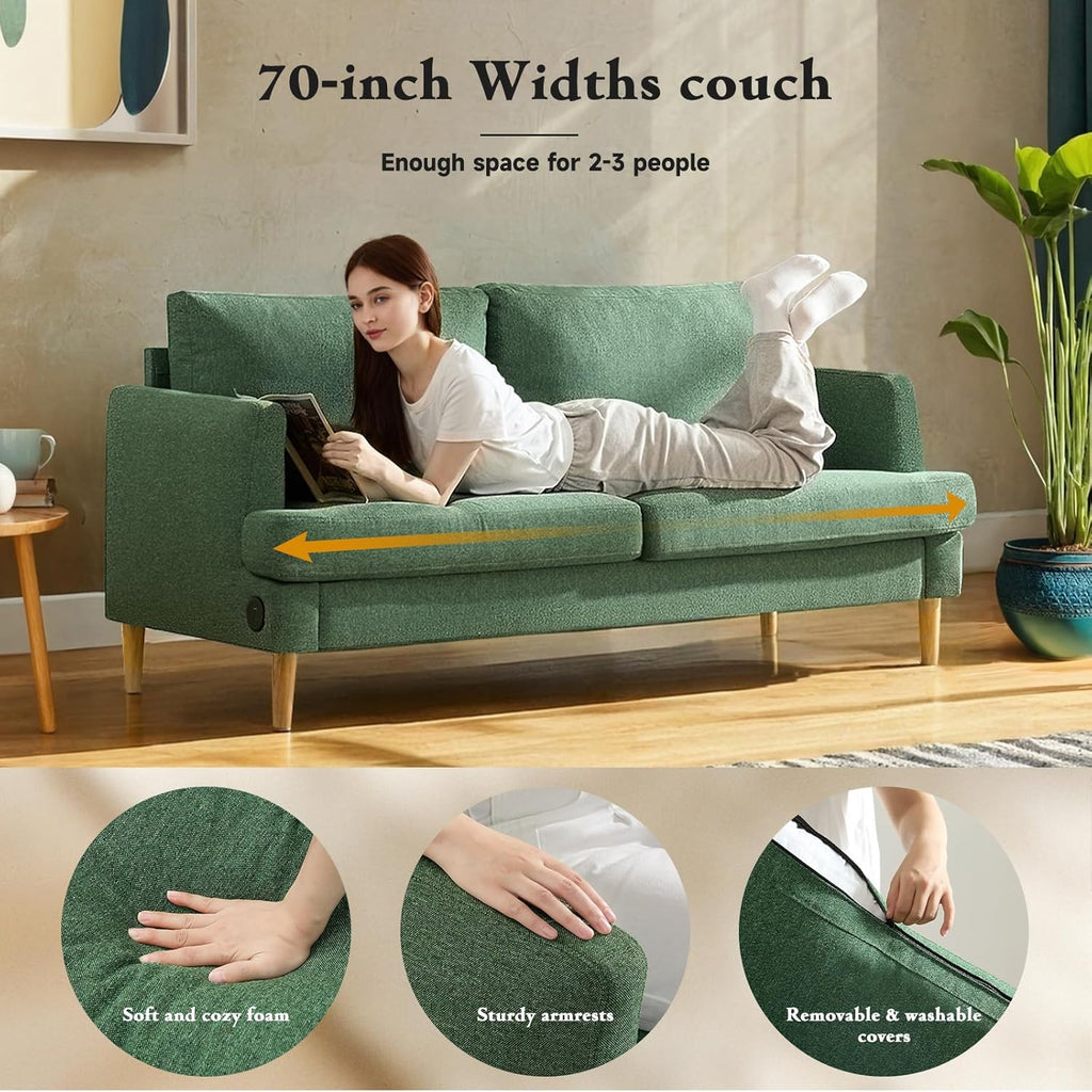 Loveseat Sofa Couch for Living Room USB Type C Ports Dark Gray Upholstered Small Couches wourant