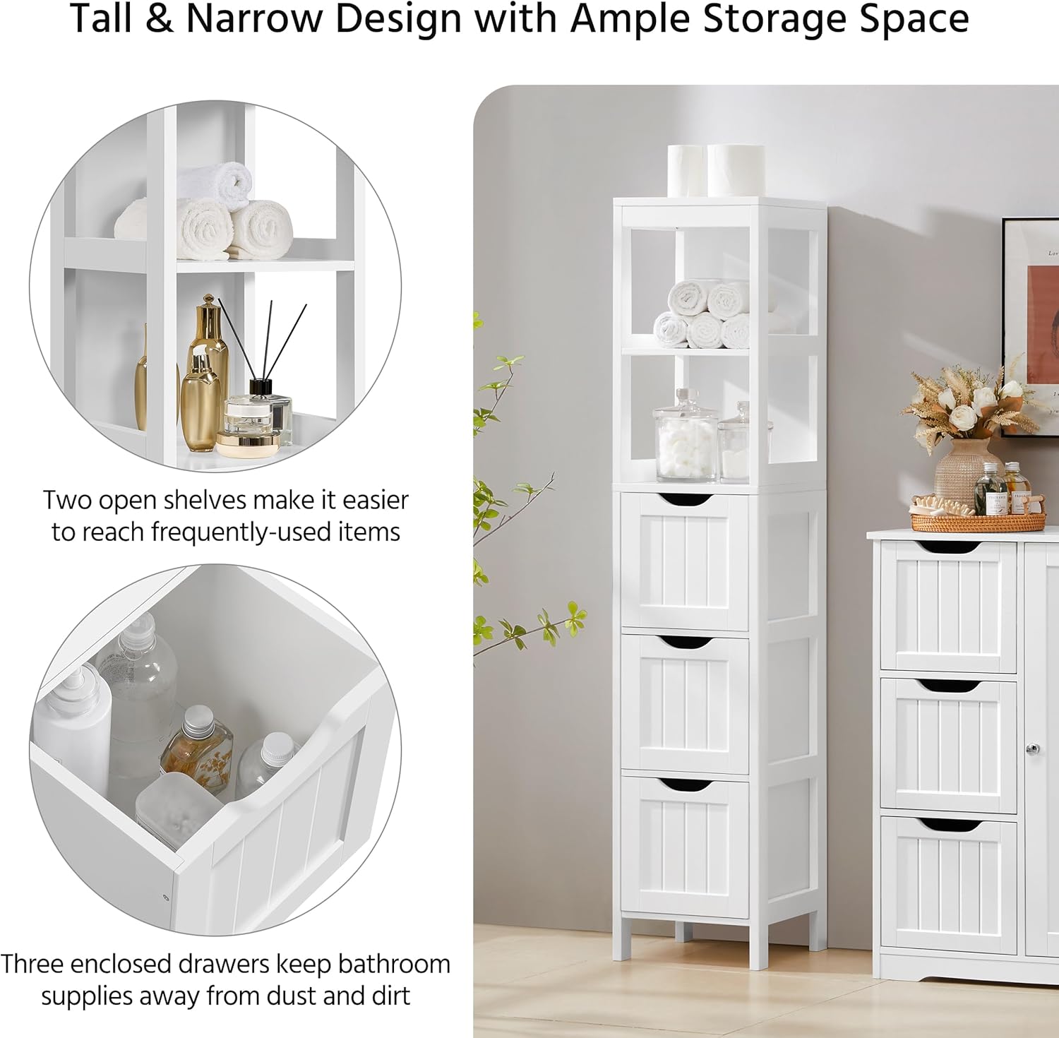 Bathroom Floor Cabinet, Wooden Storage Cabinet with 2 Drawers, Multifunctional Side Organizer Rack Stand Table wourant