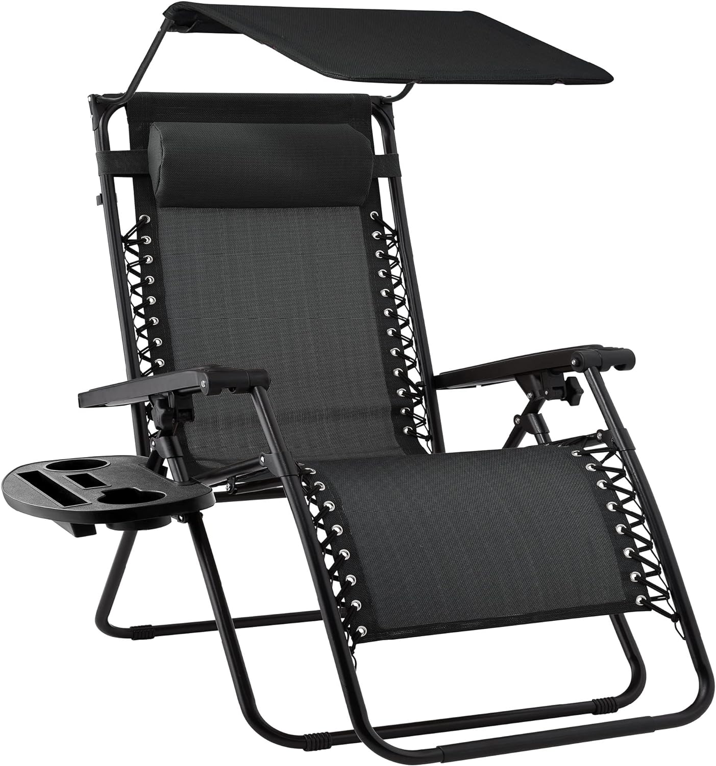 Best Choice Products Folding Zero Gravity Outdoor Recliner Patio Lounge Chair w/Adjustable Canopy Shade, Headrest, Side Accessory Tray, Textilene Mesh - Peacock Blue wourant