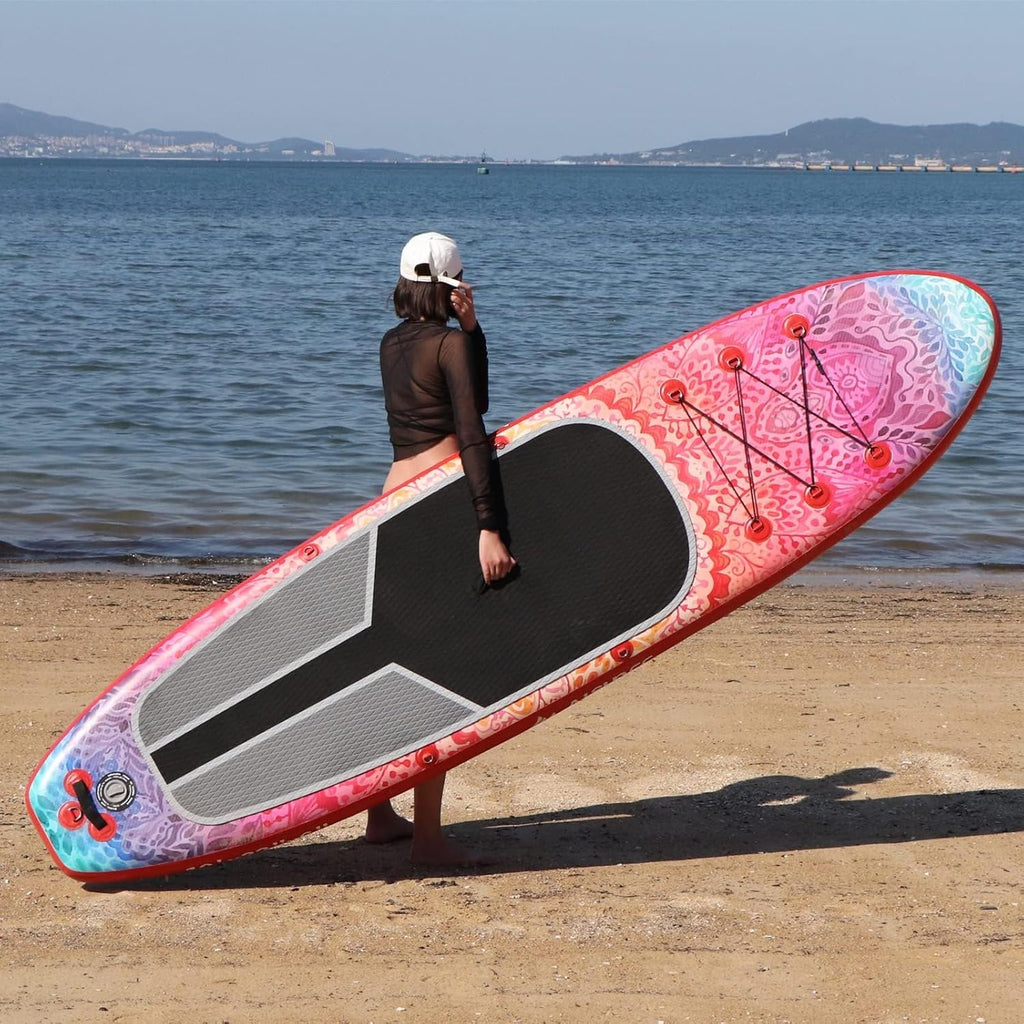 Inflatable wide SUP board with SUP carrying bag, hand pump, 10L waterproof bag and adjustable paddle wourant