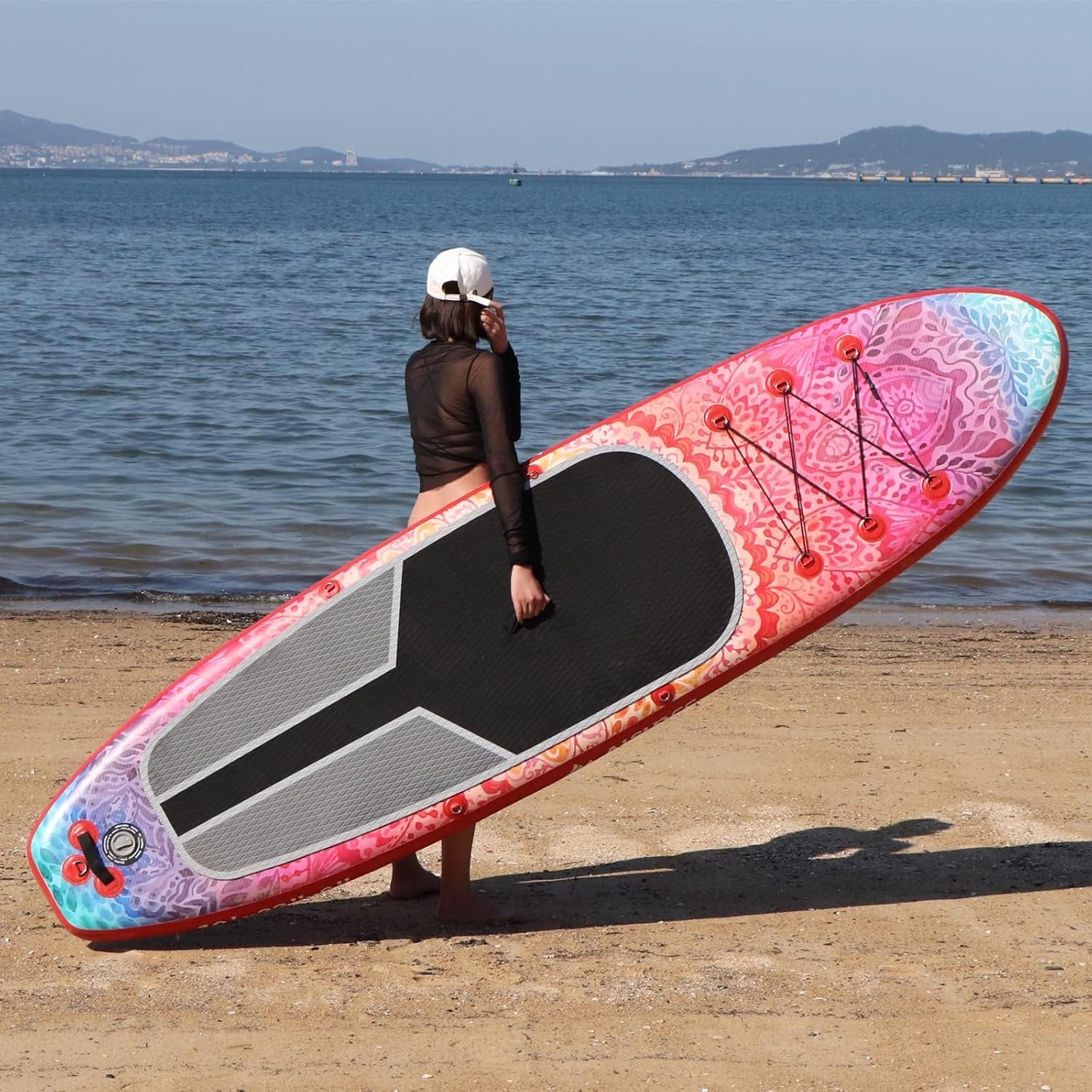 Inflatable wide SUP board with SUP carrying bag, hand pump, 10L waterproof bag and adjustable paddle wourant