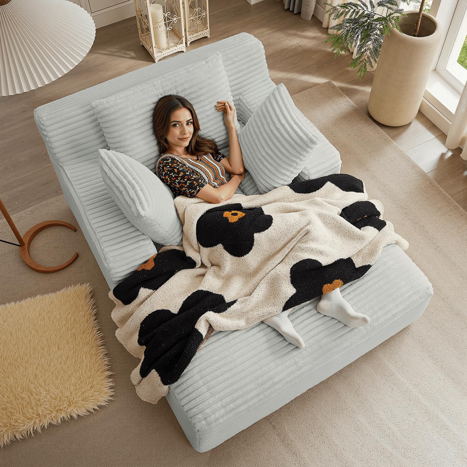 50-inch indoor recliner, oversized corduroy upholstered boneless sofa bed, deep sleeper sofa reading chair, cloud sofa, living room sofa wourant