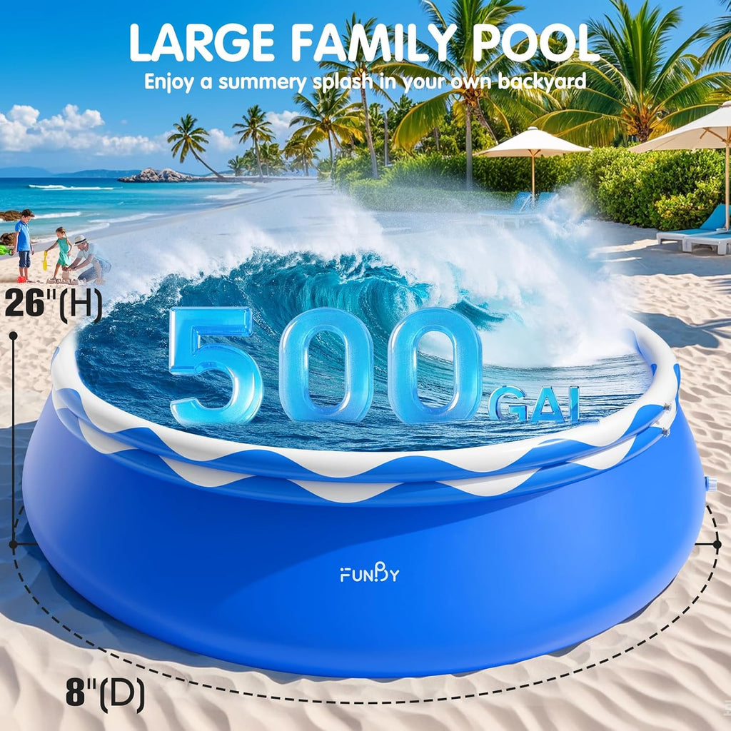 Upgraded Double Rings Inflatable Above Ground Pool Easy Set,Inflatable Swimming Pool for Adults,Inflatable Top Rings Above Ground Swimming Pool,Water Ripple Print,500 Gal Capacity (8ftx26in) wourant