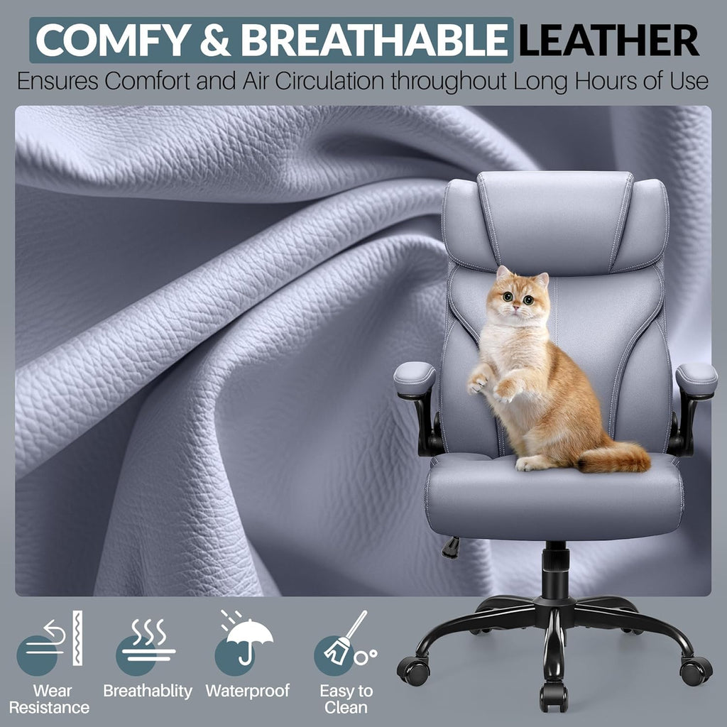 Office Chair Large High-Foot Computer Desk Chair, Breathable Leather Chair Lumbar Support Rotating Computer Chair wourant