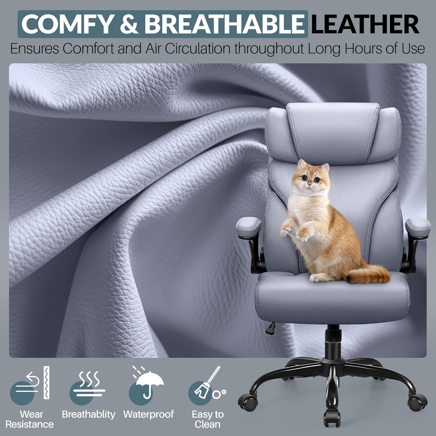 Office Chair Large High-Foot Computer Desk Chair, Breathable Leather Chair Lumbar Support Rotating Computer Chair wourant