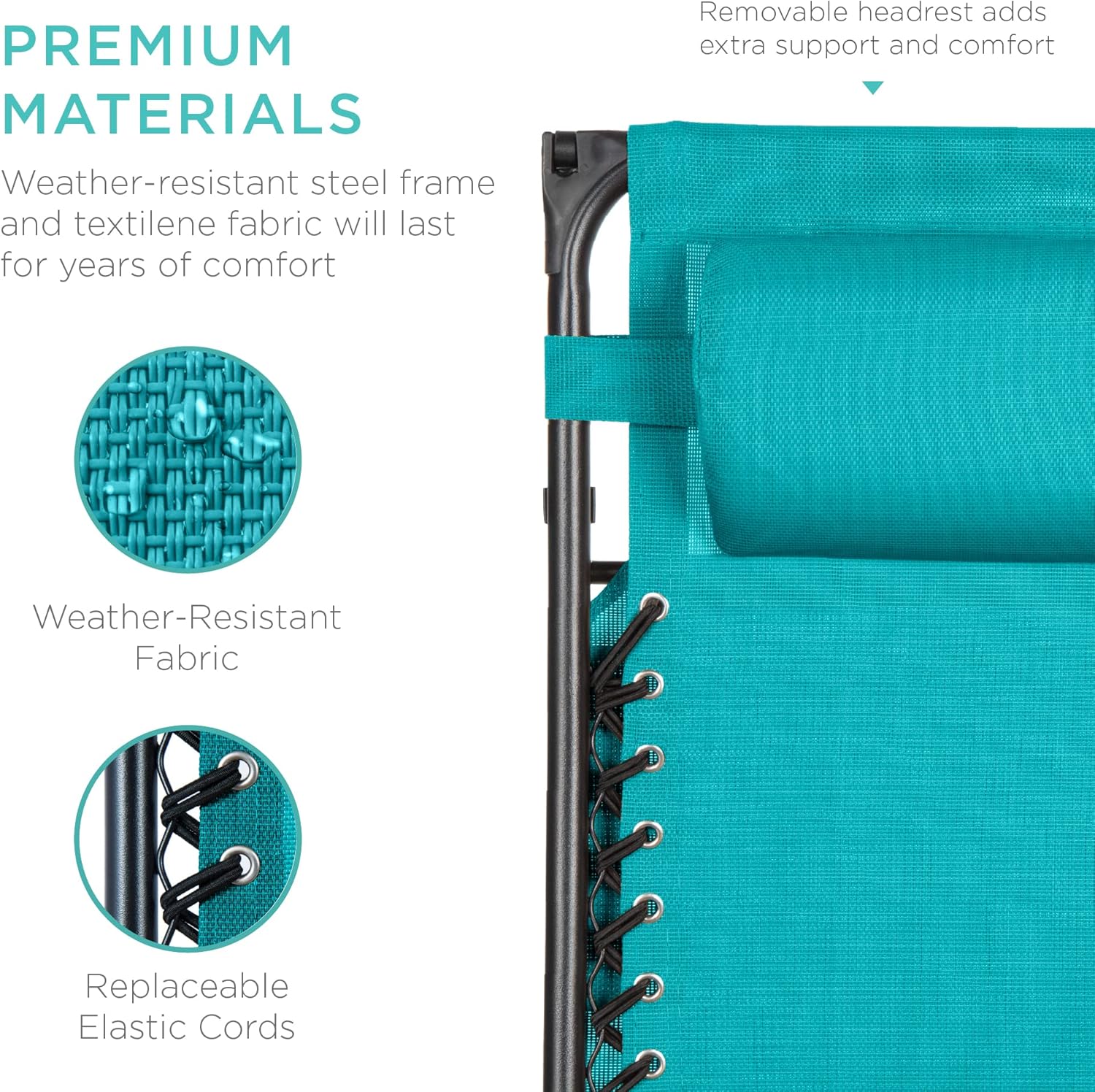 Best Choice Products Folding Zero Gravity Outdoor Recliner Patio Lounge Chair w/Adjustable Canopy Shade, Headrest, Side Accessory Tray, Textilene Mesh - Peacock Blue wourant