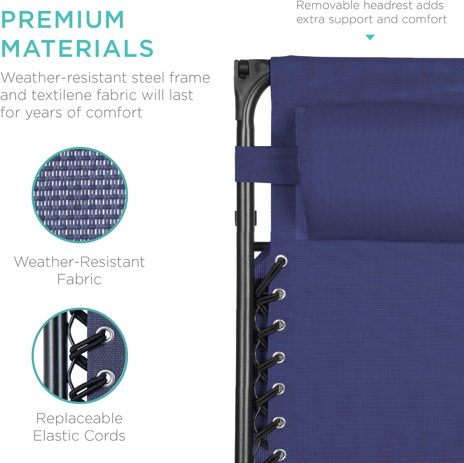 Best Choice Products Folding Zero Gravity Outdoor Recliner Patio Lounge Chair w/Adjustable Canopy Shade, Headrest, Side Accessory Tray, Textilene Mesh - Peacock Blue wourant