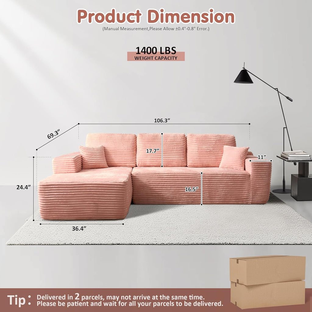 Ovios 104" Cloud Section Sofa L-shaped lounge chair, modern modular sofa wourant