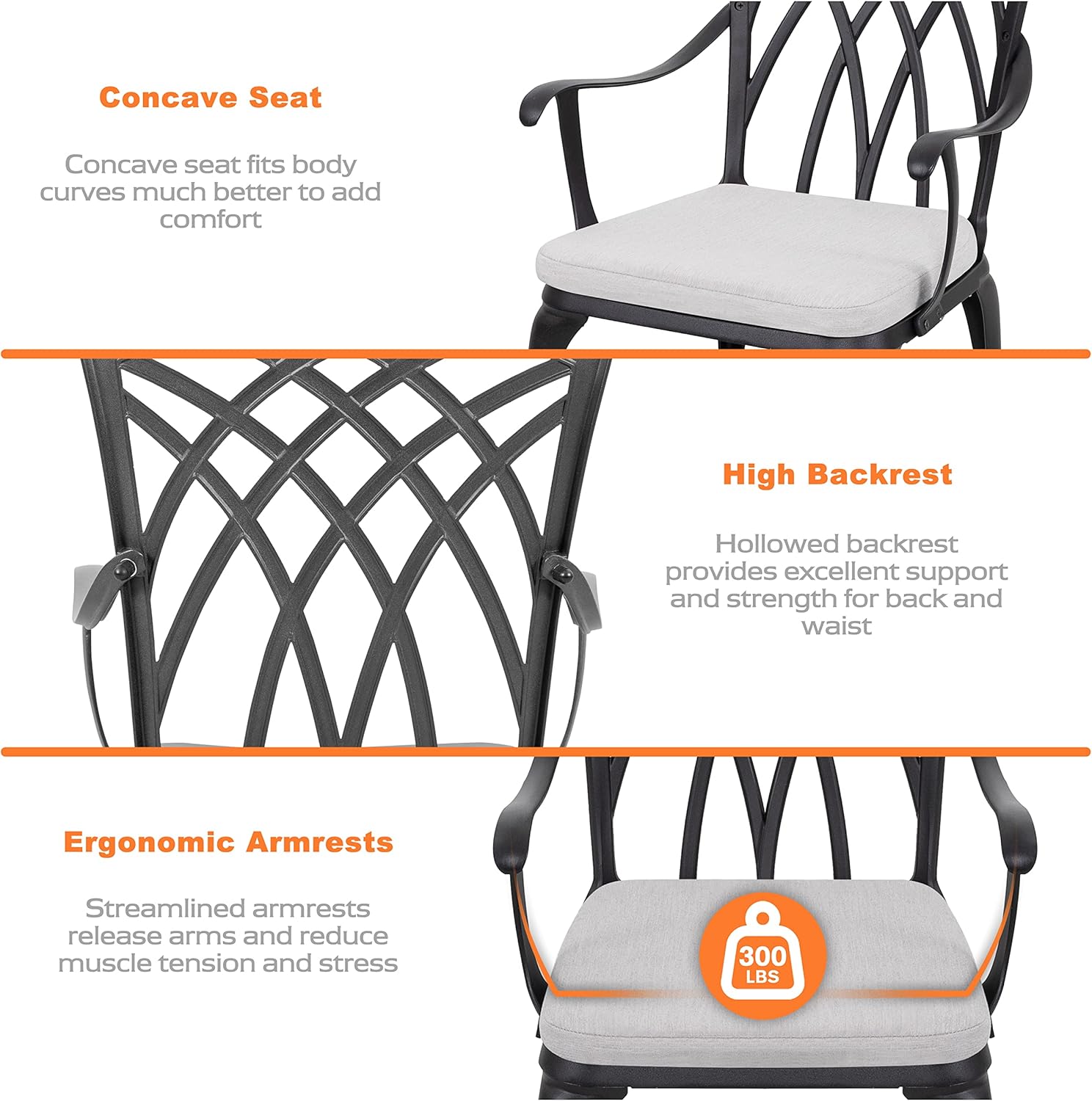 NUU GARDEN Bistro Set 3 Piece Outdoor Cast Aluminum Patio Bistro Set Patio Table and Chairs Set of 2 with Umbrella Hole and Gray Cushions, Black wourant