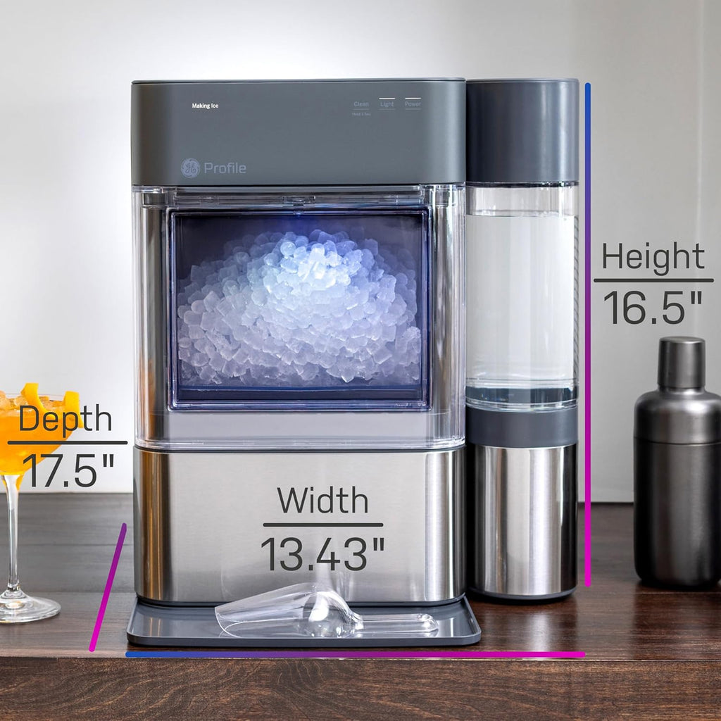 GE Profile Opal 2.0 XL with 1 Gallon Tank, Chewable Crunchable Countertop Nugget Ice Maker, Scoop included, 38 lbs in 24 hours, Pellet Ice Machine with WiFi & Smart Connected, Stainless Steel wourant