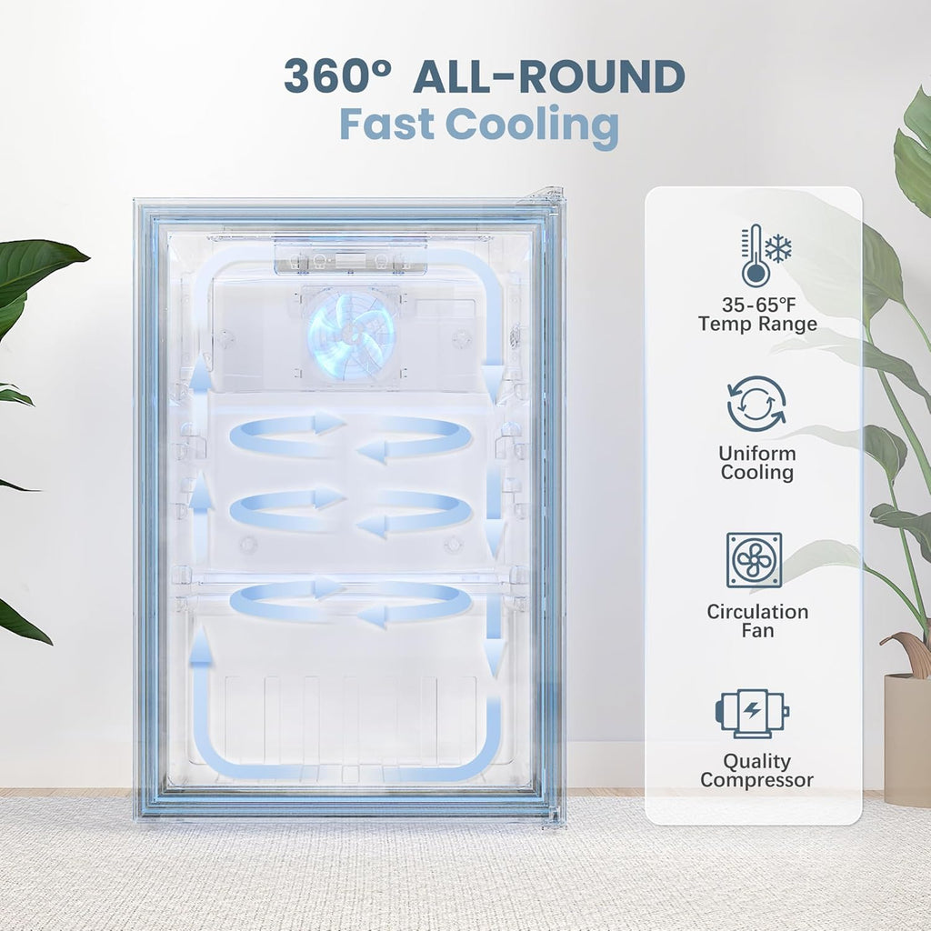 Beverage Refrigerator Cooler-120 Cans Freestanding Mini Fridge Cooler with Glass Door wourant