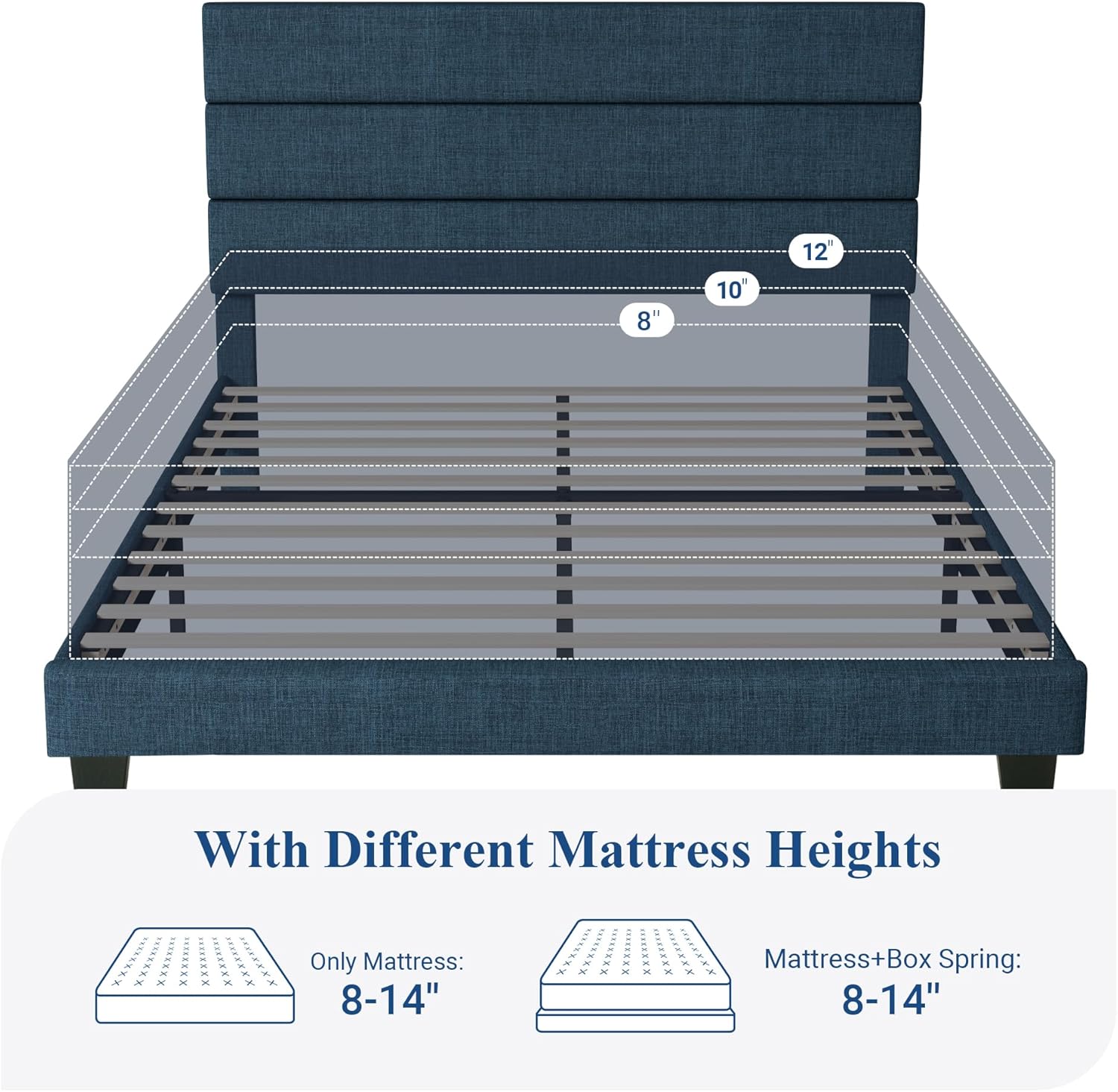 Allewie Queen Size Platform Bed Frame Fabric Upholstered Headboard Wooden Slats Support wourant