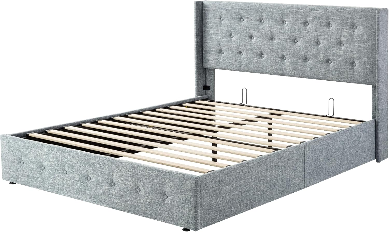 Allewie Queen Size Lift Up Storage Bed Modern Wingback Headboard Hydraulic Support wourant