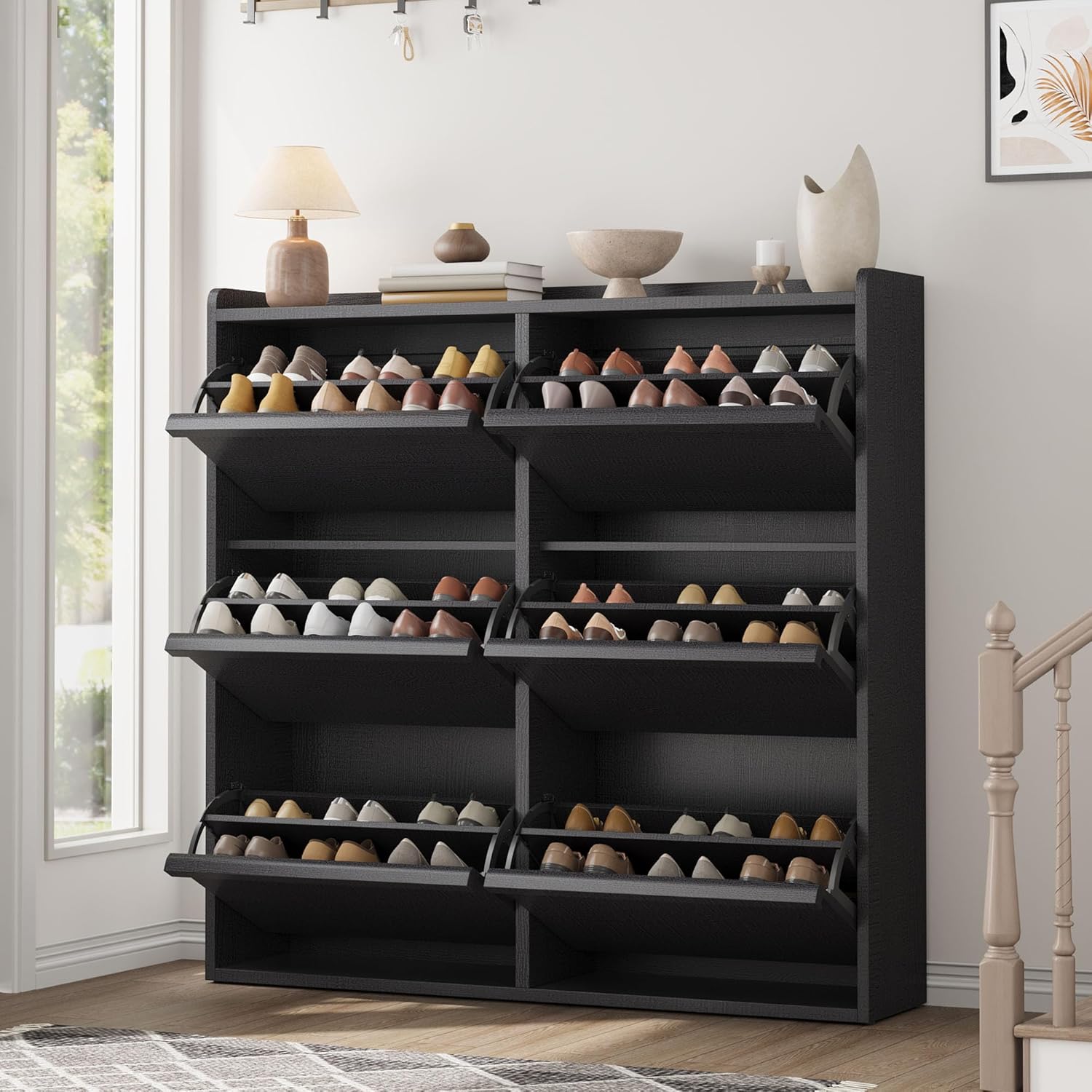 GarveeHome Shoe Cabinet with 3 Flip Top Drawers, Wooden Shoe Cabinet with Adjustable Shelves wourant