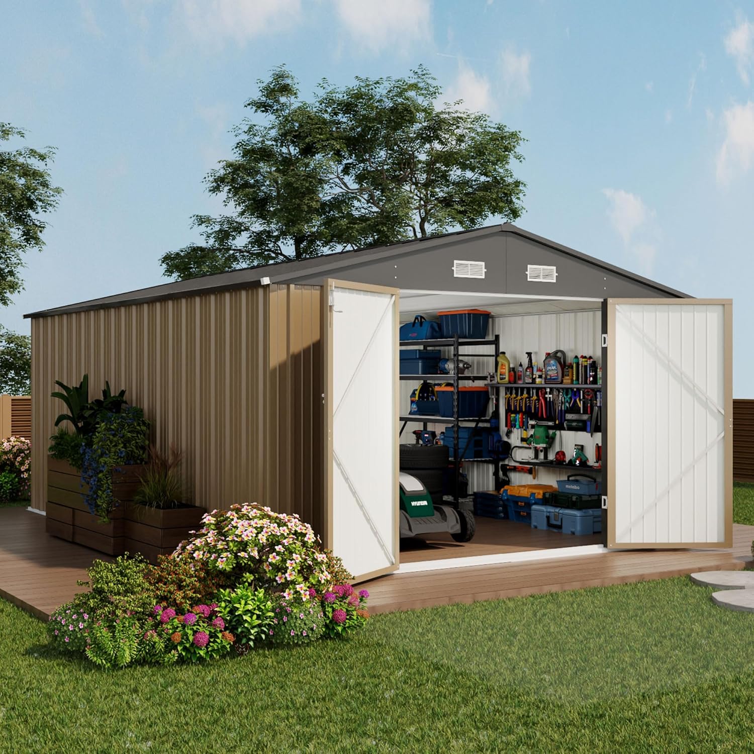 Devoko Outdoor Storage Shed 5 x 3 ft Lockable Metal Garden Shed Steel Storage wourant