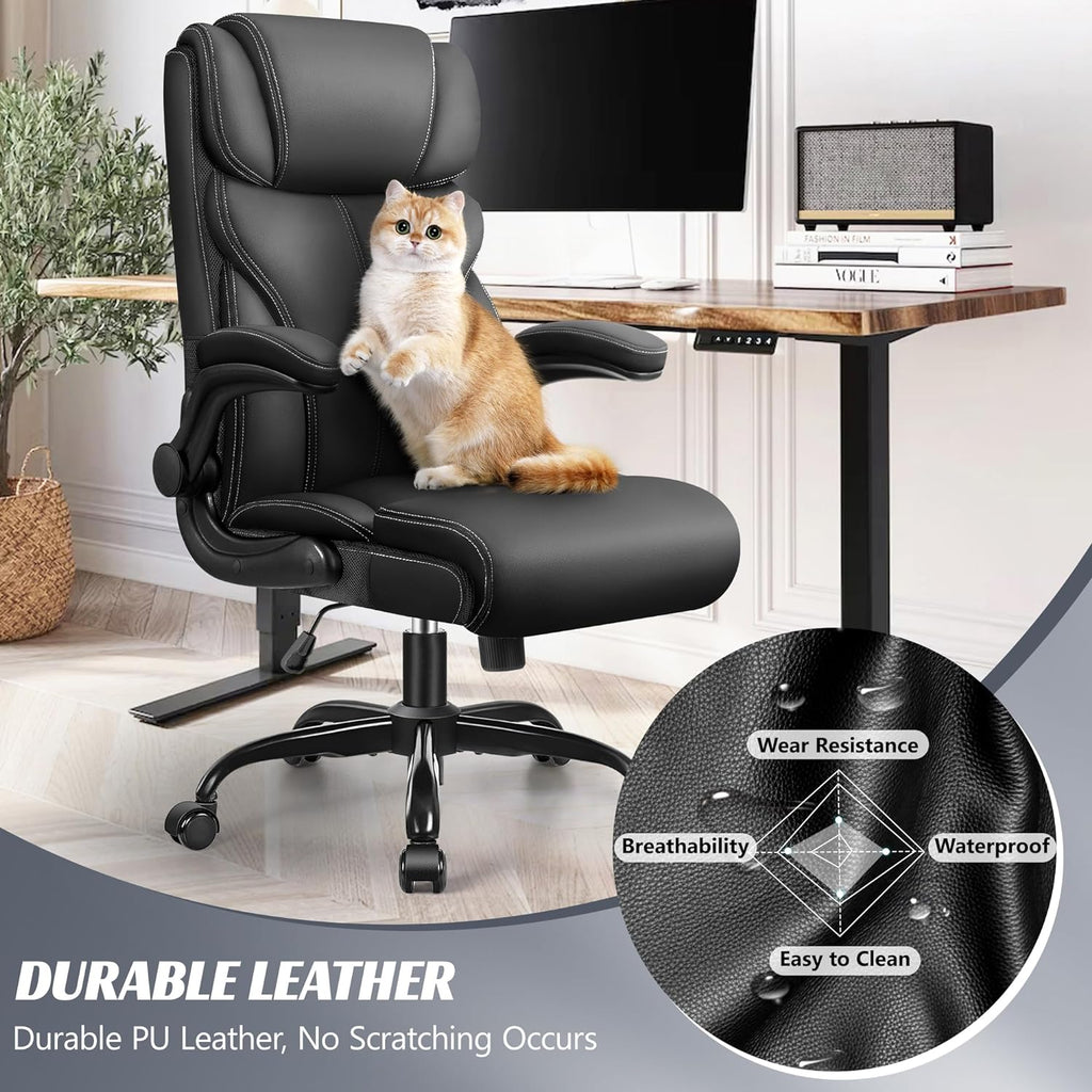 Office Chair Large High-Foot Computer Desk Chair, Breathable Leather Chair Lumbar Support Rotating Computer Chair wourant
