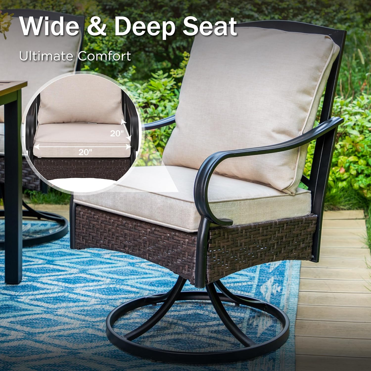 PHI VILLA 6-Piece Outdoor Dining Sets, All-Weather Patio Table and Chairs Set with Umbrella for 4, Heavy Duty Patio Round Table Set for Deck, 4 Extra Large Outdoor Swivel Chairs with Thick Cushions wourant