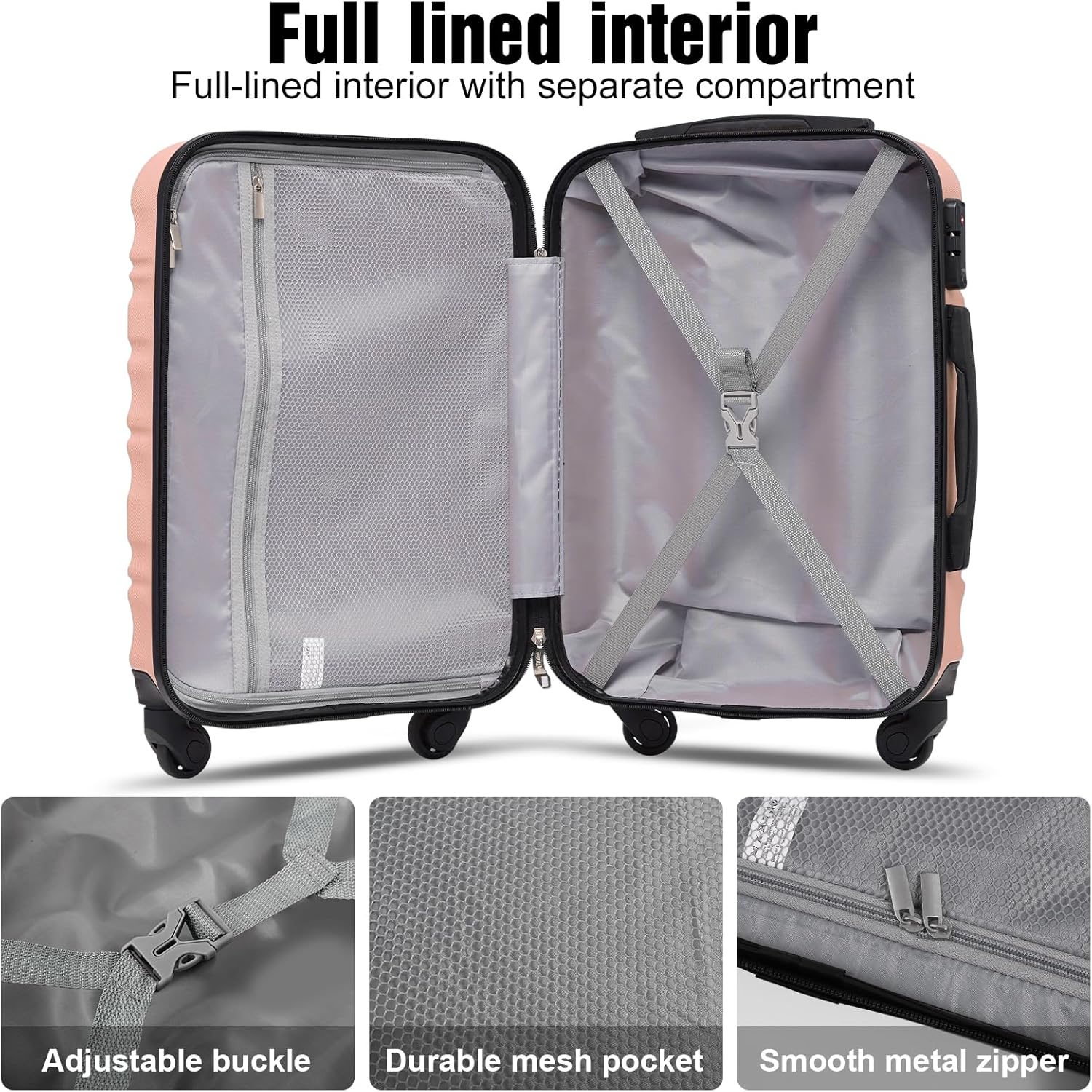 LONG VACATION 6 Piece Luggage Set Carry on Suitcase with ABS+PC hardshell, Spinner Wheels & YKK Zipper TSA Lock wourant