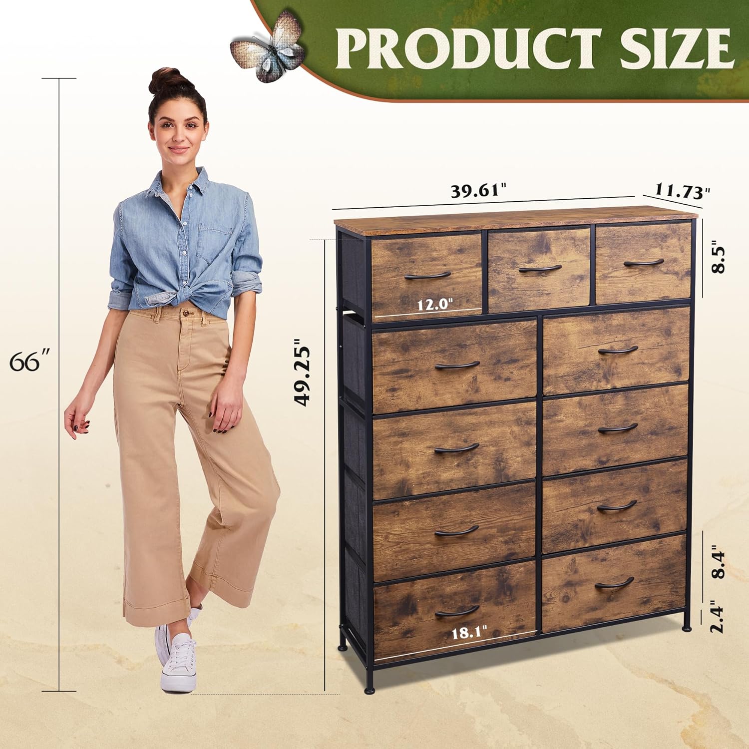 Storage Organizer Unit with 11 Fabric Bins, Storage Drawers Organizer with Steel Frame, Tall Storage Tower Organizaton wourant