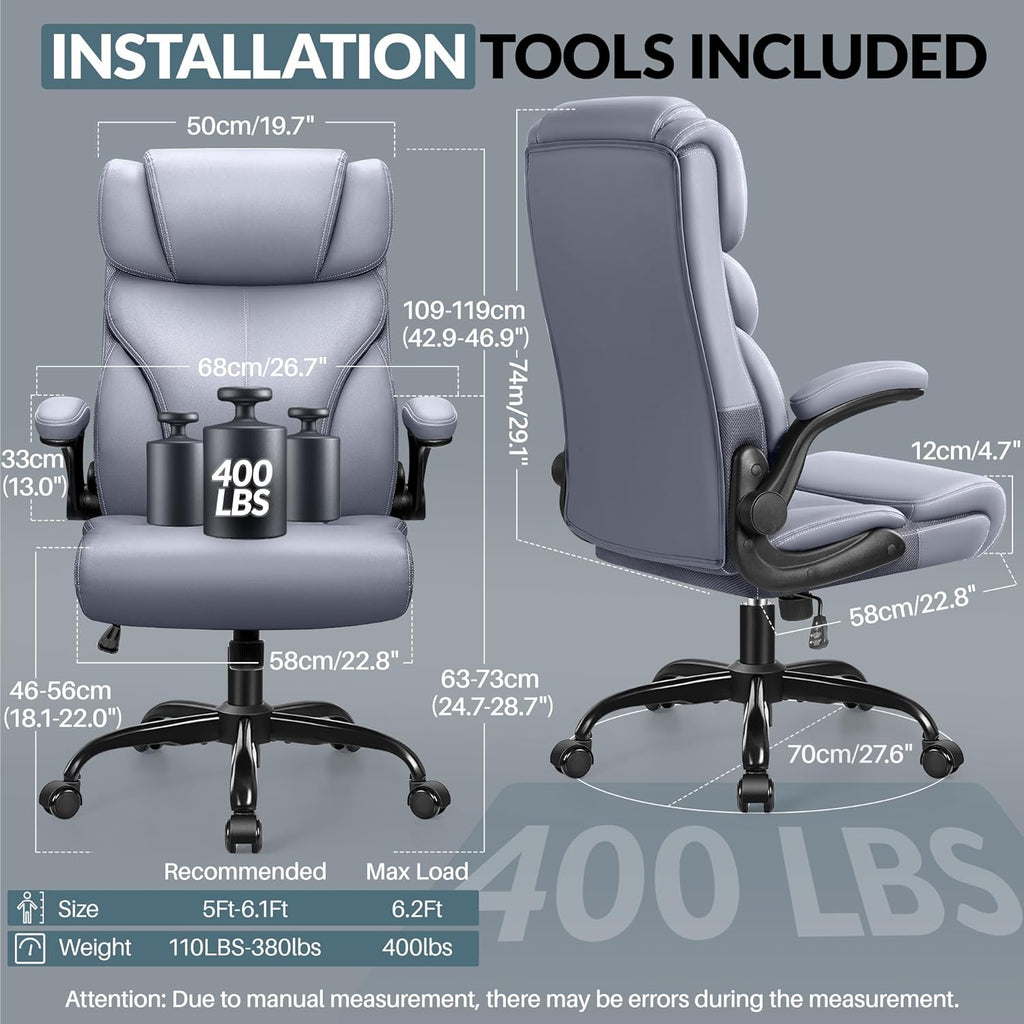 Office Chair Large High-Foot Computer Desk Chair, Breathable Leather Chair Lumbar Support Rotating Computer Chair wourant